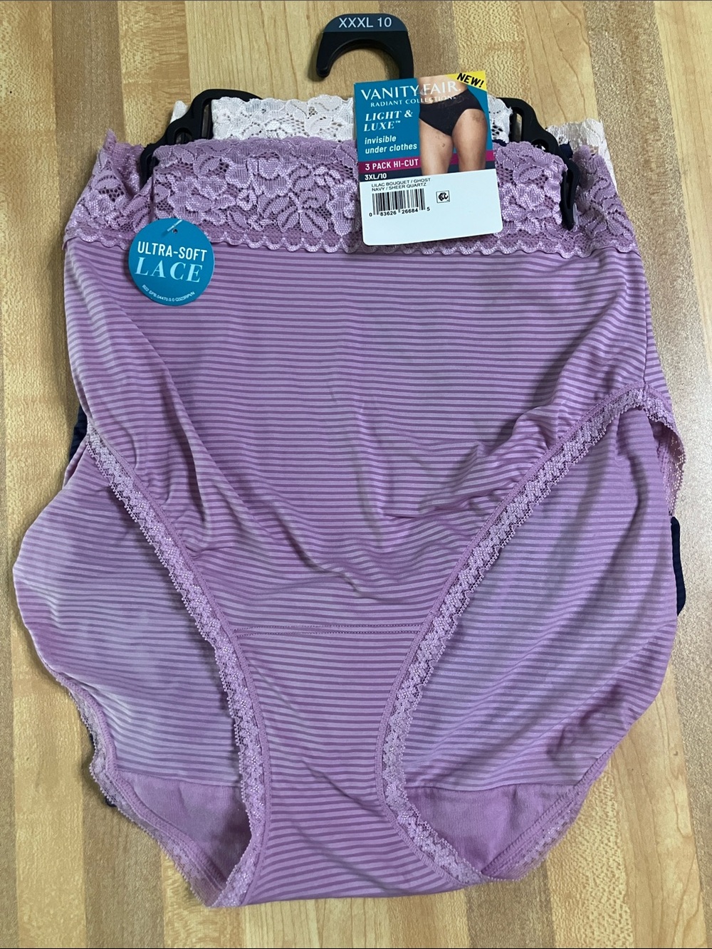 Vanity Fair Lavender, Black and Beige Lace-Trim High-Cut Briefs